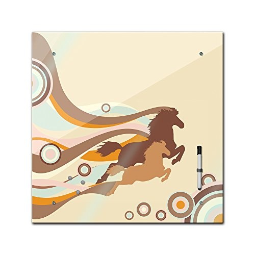 Memoboard 40 x 40 cm, Tiere,Pferde grafisch - Pinnwand - Tiermotive - Tier - braun - Retro - Kinderzimmer - Glasbild - Tierbild - Pferdemotiv - Pferdebild