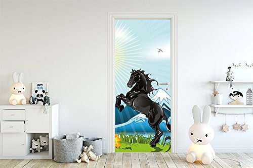 Bilderdepot24 Türtapete selbstklebend Pferd 90 x 200 cm - einteilig Türaufkleber Türfolie Türposter - Tier Kinderzimmer Junge Mädchen Cartoon Kind