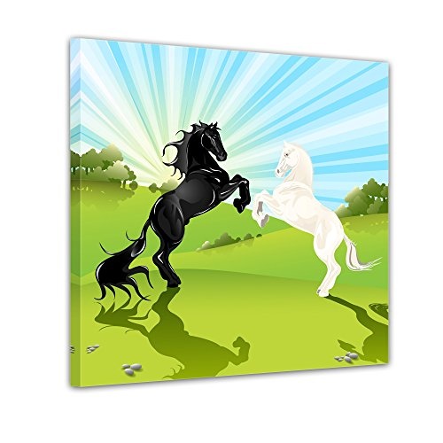 Bilderdepot24 springende Pferde - Ausmalbild auf Leinwand, aufgespannt auf Rahmen - Quadrat-Format - 80x80 cm