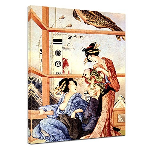 Leinwandbild Katsushika Hokusai Das Jungenfest - 50x70cm hochkant - Wandbild Alte Meister Kunstdruck Bild auf Leinwand Berühmte Gemälde