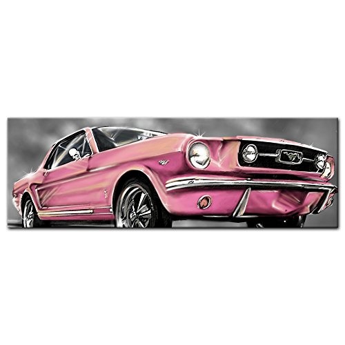 Keilrahmenbild - Mustang Graphic - rosa - Bild auf Leinwand - 160x50 cm - Leinwandbilder - Motorisiert - Oldtimer - Klassiker - Amerika