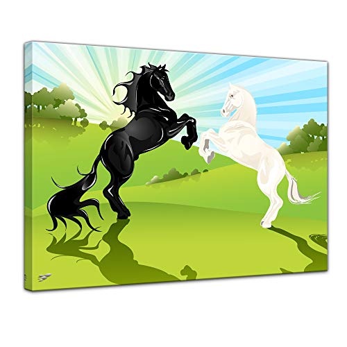 Keilrahmenbild Kinderbild springende Pferde - 120 x 90 cm...