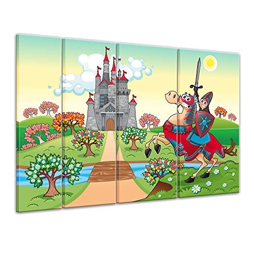 Keilrahmenbild Kinderbild Ritter vor Einer Burg - 180 x 120 cm Bilder als Leinwanddruck Fotoleinwand Kinder Pferd und Reiter vor Einem Schloss