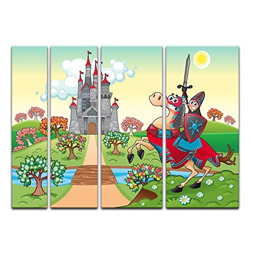 Keilrahmenbild Kinderbild Ritter vor Einer Burg - 180 x 120 cm Bilder als Leinwanddruck Fotoleinwand Kinder Pferd und Reiter vor Einem Schloss