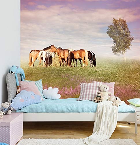 Fototapete selbstklebend Pferde auf der Weide - 200x300 cm - Wandtapete - Poster - Dekoration - Wandbild - Wandposter - Bild - Wandbilder - Wanddeko