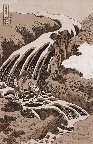 Vlies Fototapete Katsushika Hokusai - Alte Meister - Yoshitsune Umarai Wasserfall - sephia - sepia - 100x150 cm - mit Kleister - Poster - Foto auf Tapete - Wandbild - Wandtapete - Vliestapete