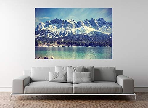 Fototapete selbstklebend Zugspitzmassiv in den Alpen - Vintage - 150x100 cm - Wandtapete - Poster - Dekoration - Wandbild - Wandposter - Bild - Wandbilder - Wanddeko