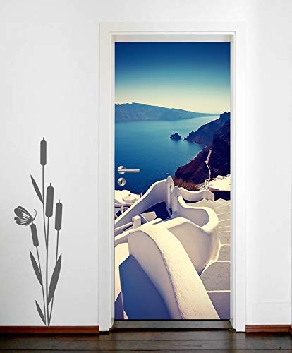 Bilderdepot24 Türtapete selbstklebend Greece Vintage 90 x 200 cm - einteilig Türaufkleber Türfolie Türposter - Europa Griechenland Insel Reisen Meer Landschaft