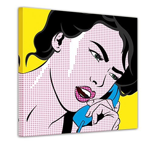 Wandbild - Pop-Art Frau mit Telefon - Bild auf Leinwand -...