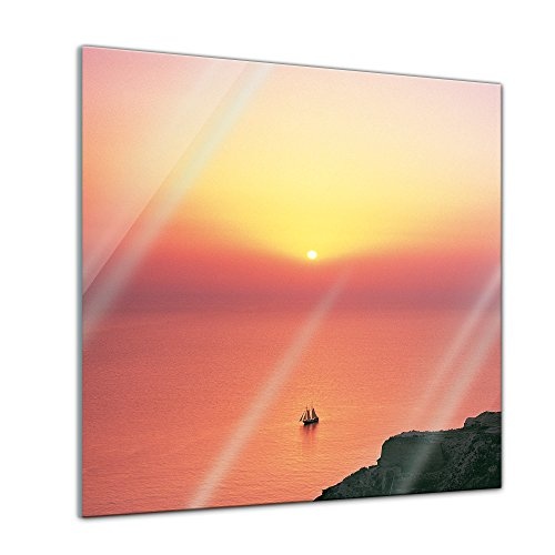 Glasbild - Mediteraner Sonnenuntergang - 20 x 20 cm - Deko Glas - Wandbild aus Glas - Bild auf Glas - Moderne Glasbilder - Glasfoto - Echtglas - kein Acryl - Handmade