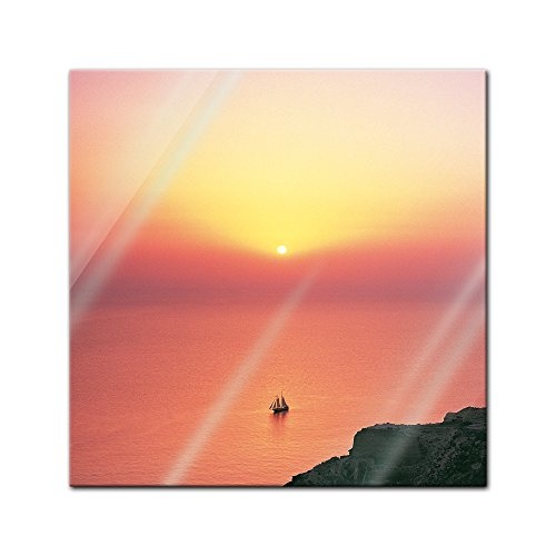 Glasbild - Mediteraner Sonnenuntergang - 20 x 20 cm -...