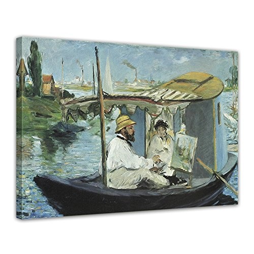 Leinwandbild Édouard Manet Die Barke - 120x90cm quer - Keilrahmenbild Wandbild Alte Meister Kunstdruck Bild auf Leinwand Berühmte Gemälde