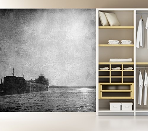 Bilderdepot24 Vlies Fototapete - Old-Ship-Vintage - schwarz Weiss - 100x100 cm - mit Kleister - Poster - Foto auf Tapete - Wandbild - Wandtapete - Vliestapete