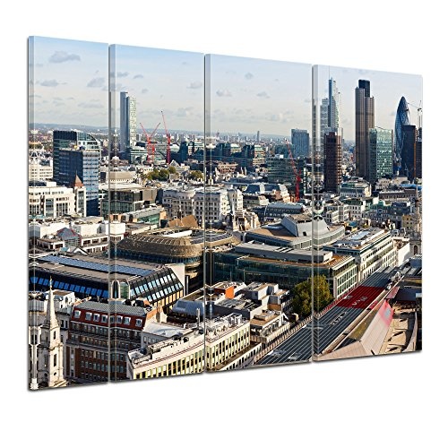 Keilrahmenbild - London Panorama - Bild auf Leinwand - 180x120 cm vierteilig - Leinwandbilder - Städte & Kulturen - Wolkenkratzer in der City of London - Blick von der St Pauls Cathedral