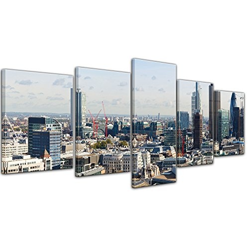 Wandbild - London Panorama - Bild auf Leinwand - 200x80 cm fünfteilig - Leinwandbilder - Städte & Kulturen - Wolkenkratzer in der City of London - Blick von der St Pauls Cathedral