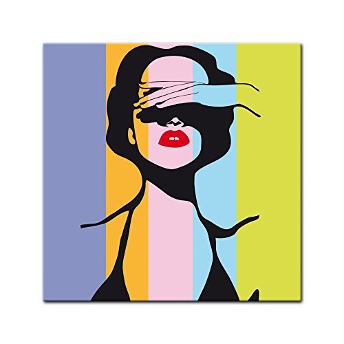 Keilrahmenbild - Retro Frau Pop Art Stil - Bild auf Leinwand - 80x80 cm - Leinwandbilder - Urban & Graphic - Andy Warhol - Kunst - farbig - bunt
