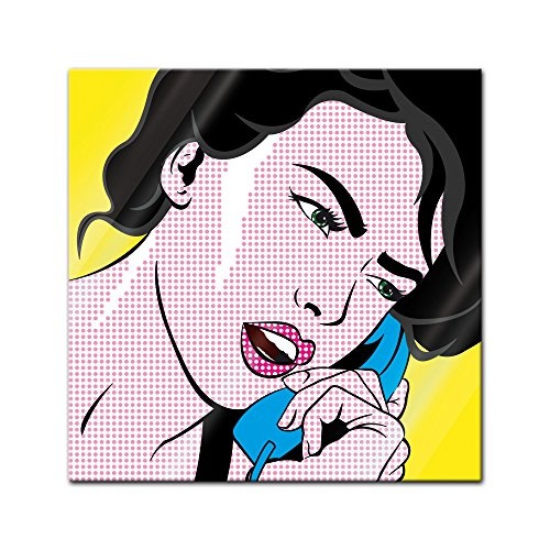 Glasbild - Pop-Art Frau mit Telefon - 20x20 - Deko Glas -...