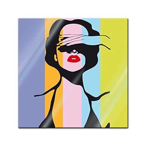 Glasbild - Retro Frau Pop Art Stil - 20x20 - Deko Glas - Wandbild aus Glas - Bild auf Glas - Moderne Glasbilder - Glasfoto - Echtglas - kein Acryl - Handmade