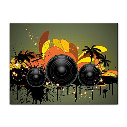 Keilrahmenbild - Musical Grunge Background II - Bild auf Leinwand - 120x90 cm - Leinwandbilder - Urban & Graphic - Lautsprecher - Musik - Party - Urlaub - Palmen