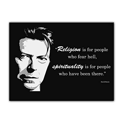 Wandbild mit Zitat - Religion is for People who Fear hell. (David Bowie) 80x60 cm - Sprüche und Zitate - Kunstdruck mit Sprichwort - Vers - Bild auf Leinwand - Bilder als Leinwanddruck
