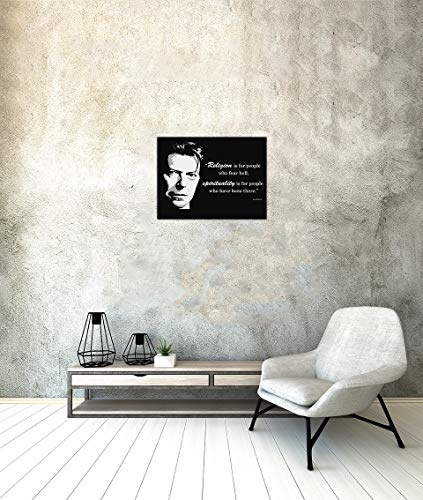 Wandbild mit Zitat - Religion is for People who Fear hell. (David Bowie) 80x60 cm - Sprüche und Zitate - Kunstdruck mit Sprichwort - Vers - Bild auf Leinwand - Bilder als Leinwanddruck