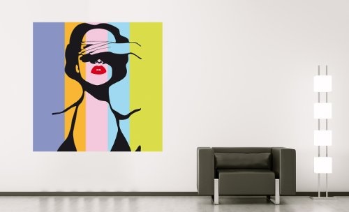 Fototapete selbstklebend Retro Frau Pop Art Stil - 200x200 cm - Wandtapete - Poster - Dekoration - Wandbild - Wandposter - Bild - Wandbilder - Wanddeko