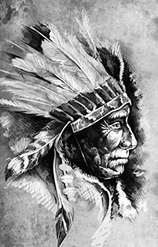 Bilderdepot24 Vlies Fototapete - Indianer III, Tattoo Art (Sitting Bull) - schwarz Weiss - 100x155 cm - mit Kleister - Poster - Foto auf Tapete - Wandbild - Wandtapete - Vliestapete
