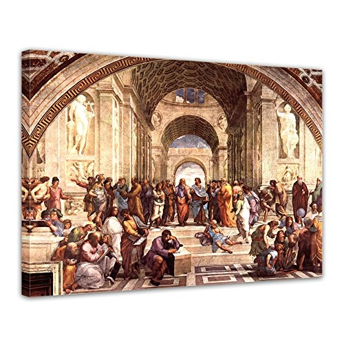 Wandbild Raffael Die Schule von Athen - 70x50cm quer - Alte Meister Berühmte Gemälde Leinwandbild Kunstdruck Bild auf Leinwand