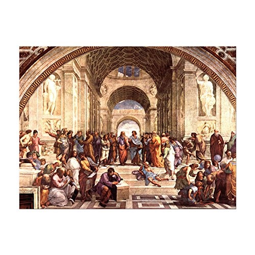 Wandbild Raffael Die Schule von Athen - 70x50cm quer - Alte Meister Berühmte Gemälde Leinwandbild Kunstdruck Bild auf Leinwand