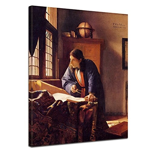 Wandbild Jan Vermeer Der Geograph - 50x60cm hochkant - Alte Meister Berühmte Gemälde Leinwandbild Kunstdruck Bild auf Leinwand