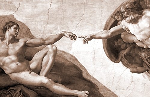 Bilderdepot24 Vlies Fototapete Michelangelo - Alte Meister - Die Erschaffung Adams - sephia - Sepia - 150x100 cm - mit Kleister - Poster - Foto auf Tapete - Wandbild - Wandtapete - Vliestapete