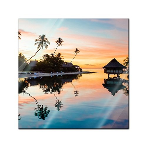 Glasbild - Tropischer Sonnenuntergang II - 30x30 - Deko Glas - Wandbild aus Glas - Bild auf Glas - Moderne Glasbilder - Glasfoto - Echtglas - kein Acryl - Handmade