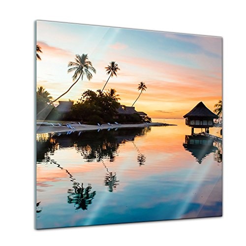 Glasbild - Tropischer Sonnenuntergang II - 30x30 - Deko Glas - Wandbild aus Glas - Bild auf Glas - Moderne Glasbilder - Glasfoto - Echtglas - kein Acryl - Handmade