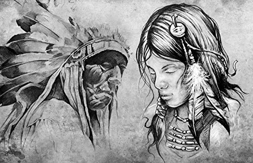 Fototapete selbstklebend Indianer VIII, Tattoo Art - schwarz weiß 155x100 cm - Wandtapete - Poster - Dekoration - Wandbild - Wandposter - Bild - Wandbilder - Wanddeko