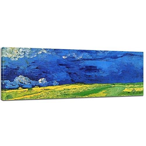 Wandbild Vincent Van Gogh Weizenfeld unter einem Gewitterhimmel - 90x30cm Panorama quer - Alte Meister Berühmte Gemälde Leinwandbild Kunstdruck Bild auf Leinwand