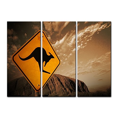 Wandbild - Ayers Rock - Australien - sephia - Bild auf Leinwand - 120x80 cm 3tlg - Leinwandbilder - Landschaften - Nationalpark - Wüste - Berg - Symbol - Känguru