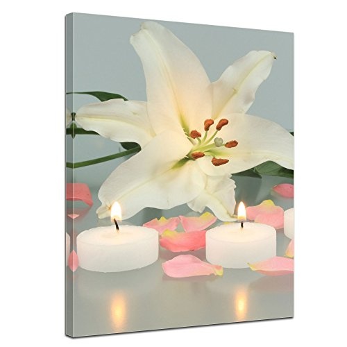 Wandbild - Lilie mit 3 Kerzen - Bild auf Leinwand 50 x 60 cm - Leinwandbilder - Bilder als Leinwanddruck - Pflanzen & Blumen - Illustration - Blume mit Kerzen