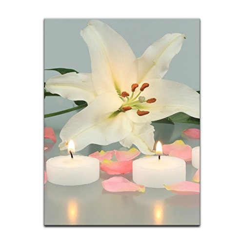 Wandbild - Lilie mit 3 Kerzen - Bild auf Leinwand 50 x 60...