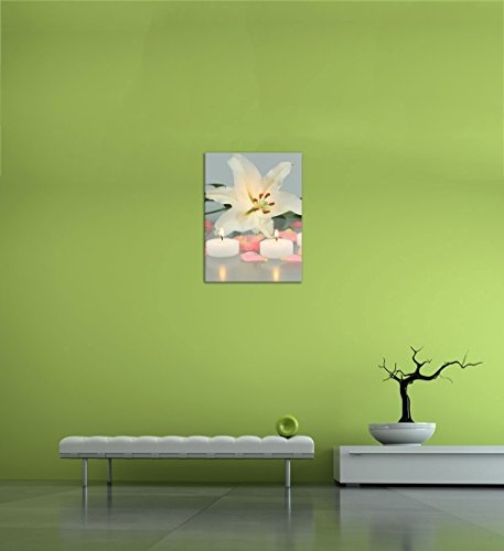 Wandbild - Lilie mit 3 Kerzen - Bild auf Leinwand 50 x 60 cm - Leinwandbilder - Bilder als Leinwanddruck - Pflanzen & Blumen - Illustration - Blume mit Kerzen