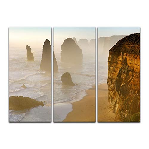 Wandbild - 12 Apostel (Australien) - Bild auf Leinwand - 90 x 60 cm 3tlg - Leinwandbilder - Bilder als Leinwanddruck - Landschaften - Natur - Australien - Felsen in der Brandung