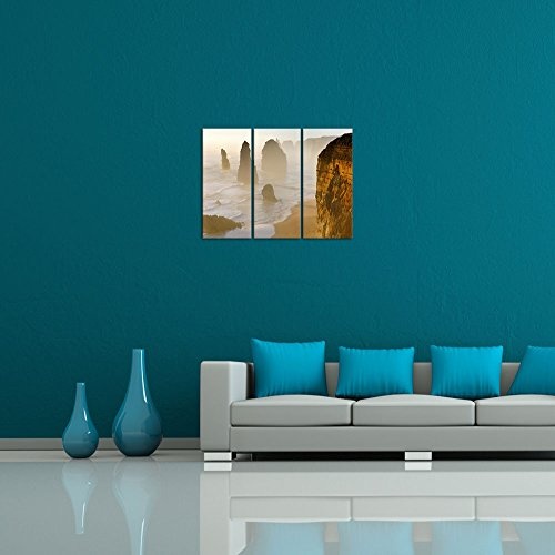 Wandbild - 12 Apostel (Australien) - Bild auf Leinwand - 90 x 60 cm 3tlg - Leinwandbilder - Bilder als Leinwanddruck - Landschaften - Natur - Australien - Felsen in der Brandung