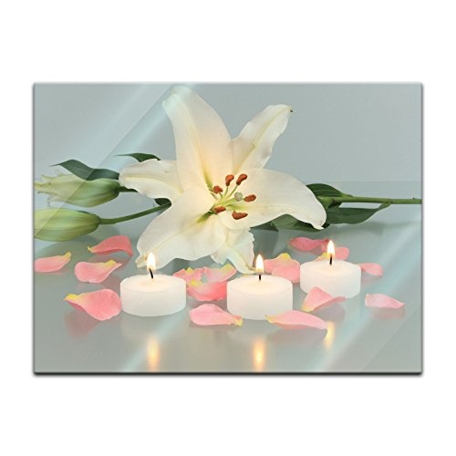 Glasbild - Lilie mit 3 Kerzen - 80 x 60 cm - Deko Glas -...
