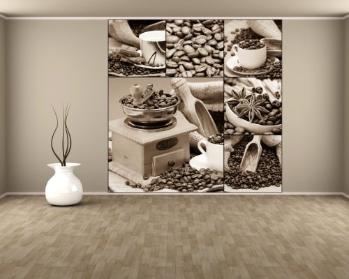 Vlies Fototapete - Kaffee Collage I - sephia - Sepia - 270x270 cm - mit Kleister - Foto auf Tapeten - Wandtapete - Vliestapete - Wanddeko