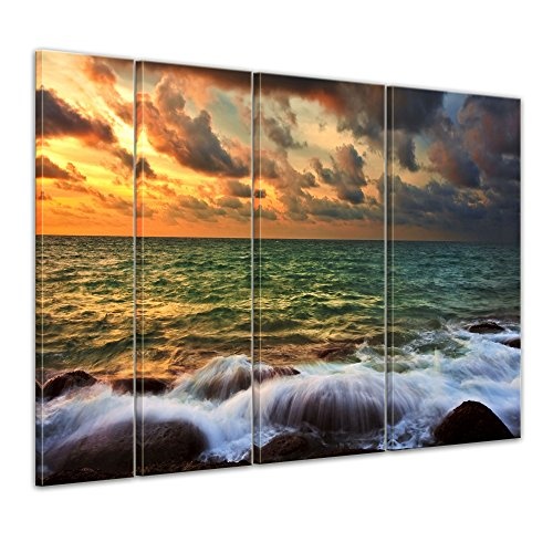 Keilrahmenbild - Tropical Sunset - Bild auf Leinwand 180 x 120 cm 4tlg - Leinwandbilder - Bilder als Leinwanddruck - Urlaub, Sonne & Meer - Küste - Sonnenuntergang in der Südsee