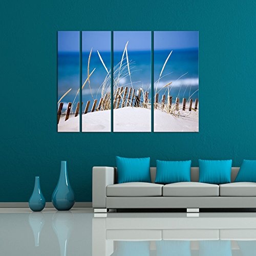 Keilrahmenbild - Sanddüne - Bild auf Leinwand - 180 x 120 cm 4tlg - Leinwandbilder - Bilder als Leinwanddruck - Urlaub, Sonne & Meer - Dünengras am Strand