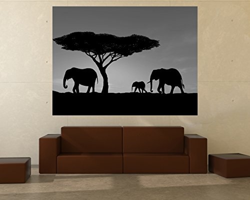 Bilderdepot24 Vlies Fototapete - Elefanten im Sonnenuntergang - schwarz Weiss - 200x150 cm - mit Kleister - Poster - Foto auf Tapete - Wandbild - Wandtapete - Vliestapete