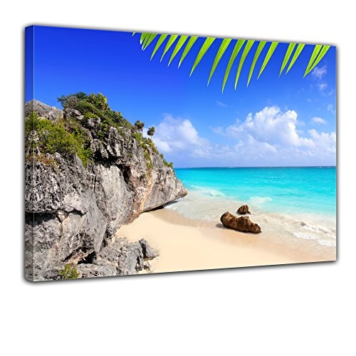 Keilrahmenbild - Tulum Mexiko - Karibik - Bild auf Leinwand - 120x90 cm - Leinwandbilder - Urlaub, Sonne & Meer - Yucatán - Bucht mit Strand - Paradies - tropisch