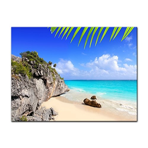 Keilrahmenbild - Tulum Mexiko - Karibik - Bild auf Leinwand - 120x90 cm - Leinwandbilder - Urlaub, Sonne & Meer - Yucatán - Bucht mit Strand - Paradies - tropisch