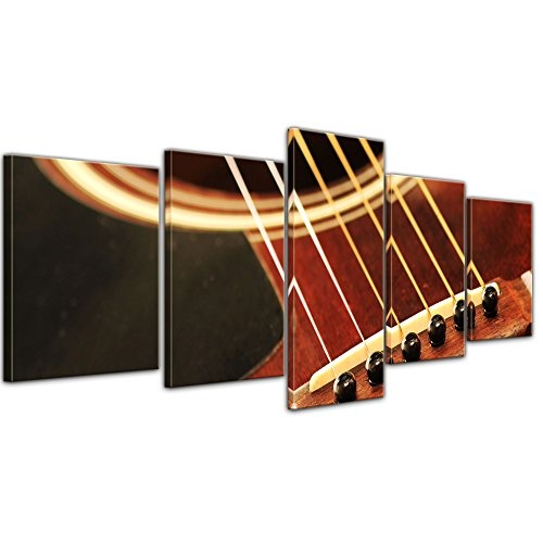Wandbild - Gitarre - Bild auf Leinwand 200 x 80 cm 5tlg - Leinwandbilder - Bilder als Leinwanddruck - Kunst & Life Style - Musik - Instrument - Gitarrenkorpus