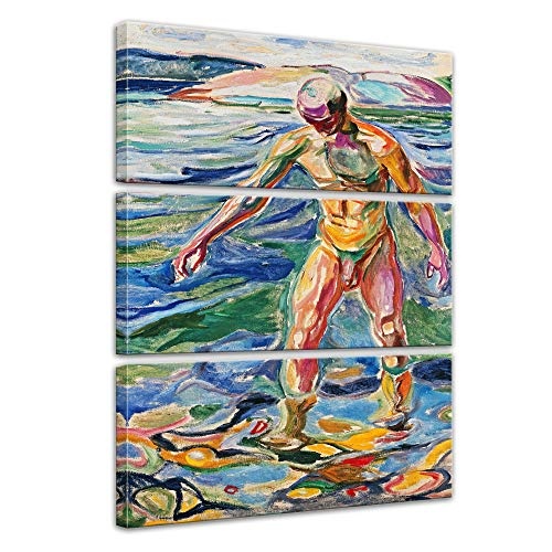 Wandbild Edvard Munch Bathing Man Badender - 60x90cm mehrteilig hochkant - Alte Meister Berühmte Gemälde Leinwandbild Kunstdruck Bild auf Leinwand